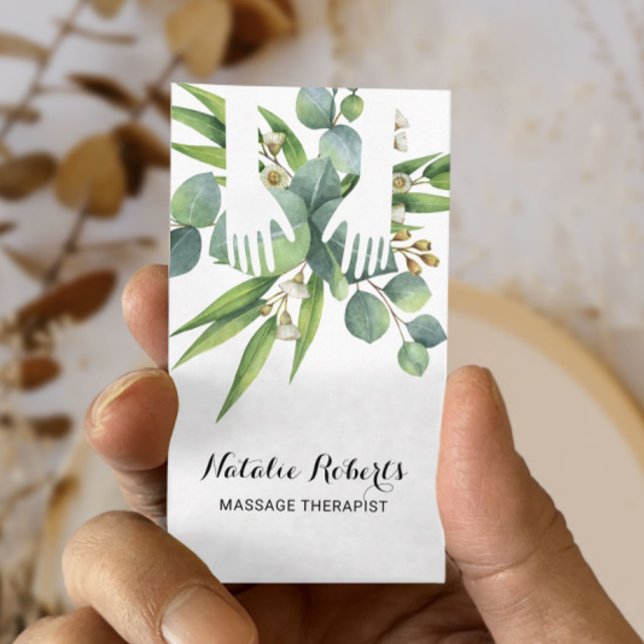 Massage Therapy Healing Hands Botanical Nature Spa Business Card (Creator Uploaded)