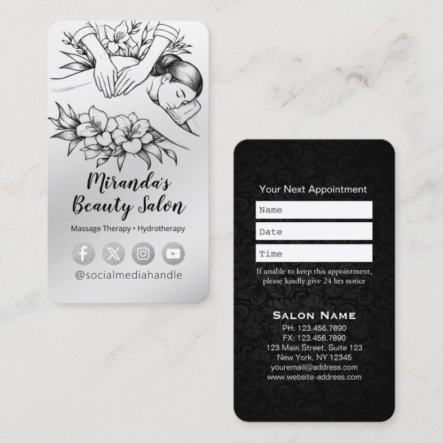 Massage Therapy Healing Hands Energy Spa Wellness Appointment Card (Front/Back)