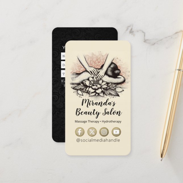 Massage Therapy Healing Hands Energy Spa Wellness Appointment Card (Front/Back In Situ)