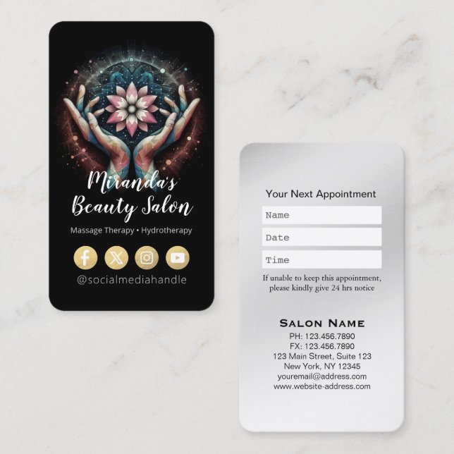 Massage Therapy Healing Hands Energy Spa Wellness Appointment Card (Front/Back)