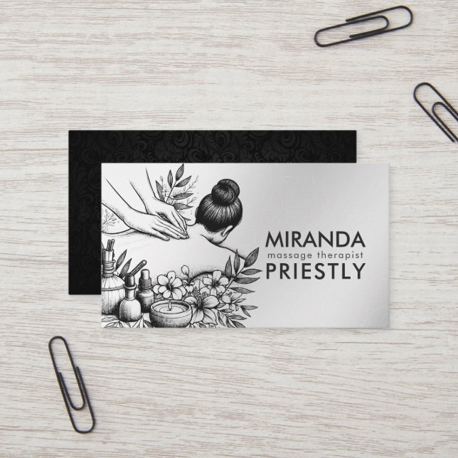 Massage Therapy Healing Hands Energy Spa Wellness Business Card (Front/Back In Situ)