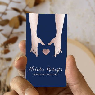 Massage Therapy Healing Hands & Heart Navy Blue Business Card