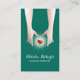 Massage Therapy Healing Hands & Heart Teal Business Card