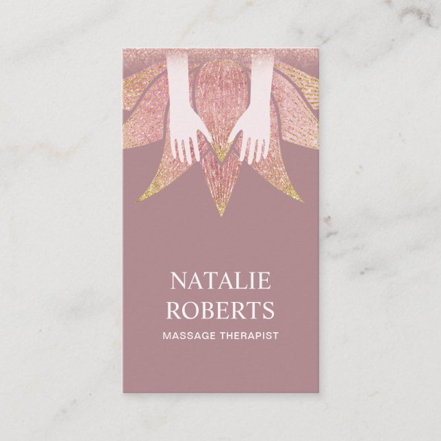 Massage Therapy Healing Hands & Lotus Flower Spa Business Card (Front)