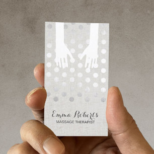 Massage Therapy Healing Hands Silver Dots Linen Business Card