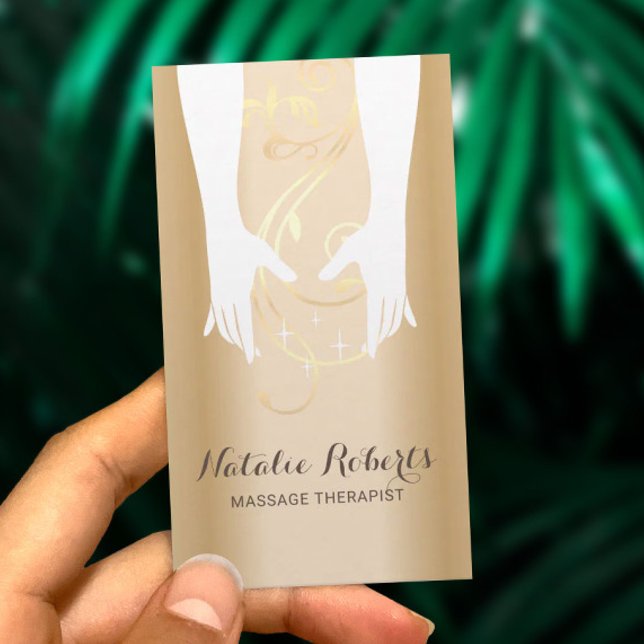 Massage Therapy Healing Hands Spa Modern Gold Business Card (Creator Uploaded)