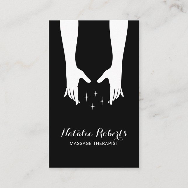 Massage Therapy Healing Hands Wellness Plain Black Business Card (Front)