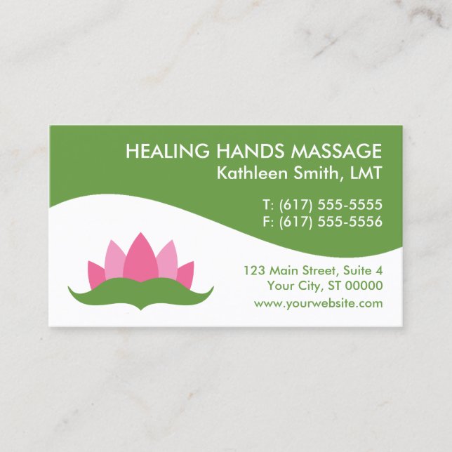Massage Therapy Lotus Flower Business Cards (Front)