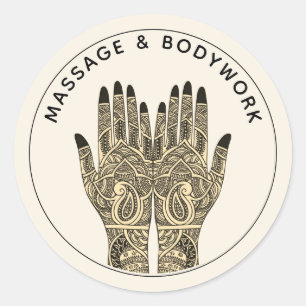 Massage Therapy Mehndi Henna Healing Hands Classic Round Sticker