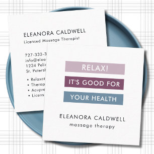 Massage Therapy Modern Stripes Square Business Card
