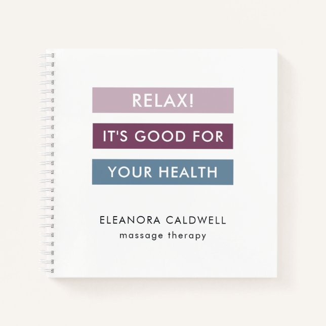 Massage Therapy Modern Stripes Tag Line Notebook (Front)
