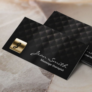 Massage Therapy Monogram Modern Black & Gold Business Card