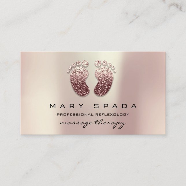 Massage Therapy Reflexology Feet Pink Rose Gold Business Card (Front)