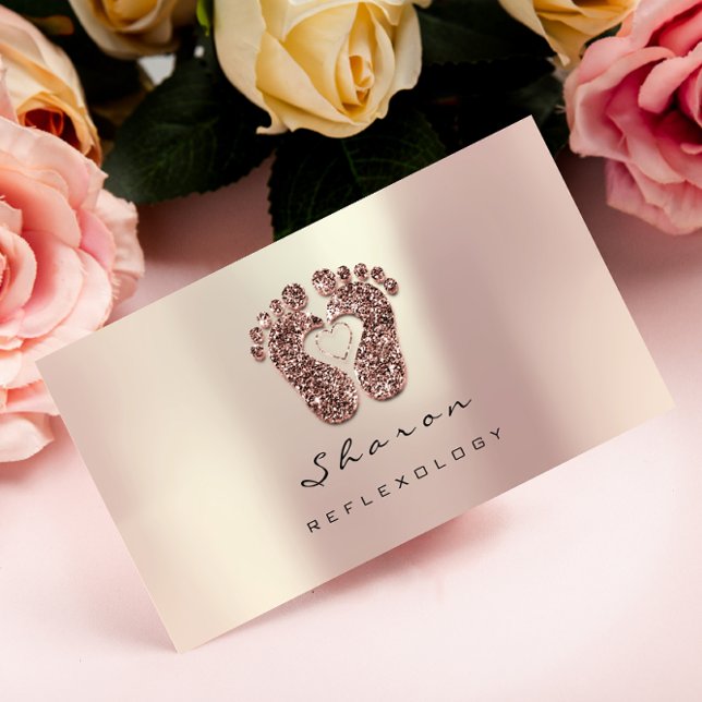 Massage Therapy Reflexology Rose Glitter Black Business Card (Creator Uploaded)