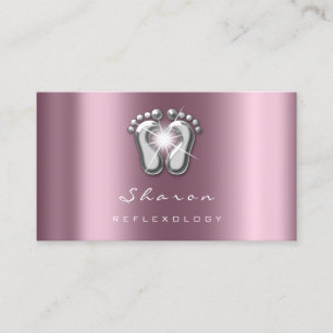 Massage Therapy Reflexology Silver Rose Grey Spark Business Card