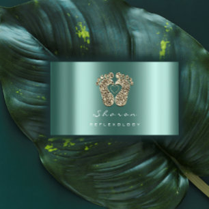 Massage Therapy Reflexology Teal Gold Glitter Feet Business Card