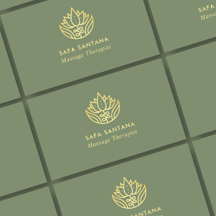 Massage Therapy Sage Green And Gold Lotus Flower Business Card