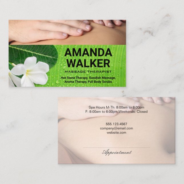 Massage Therapy Session | Flower and Leaf Appointment Card (Front/Back)
