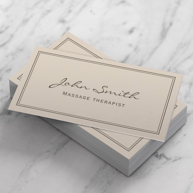 Massage Therapy Simple Framed Plain Beige Business Card (Creator Uploaded)
