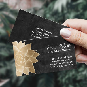 Massage Therapy Spa Gold Floral Rustic Chalkboard Business Card