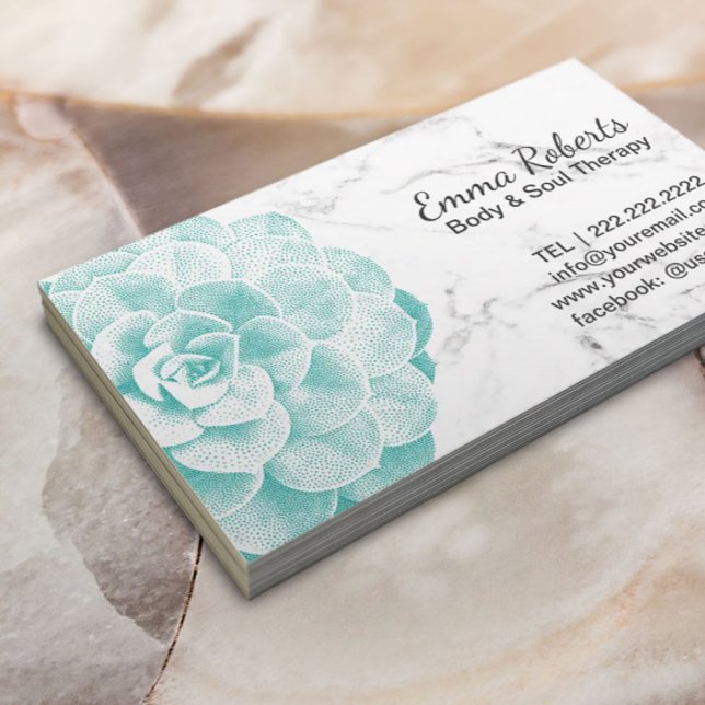 Massage Therapy Spa Succulent Elegant Marble Business Card (Creator Uploaded)