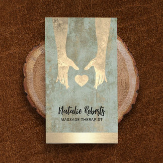 Massage Therapy Vintage Gold Healing Hands & Heart Business Card