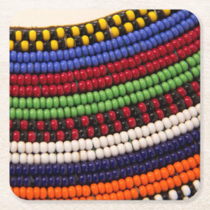 Massai Tribal Bead Pattern Square Paper Coaster