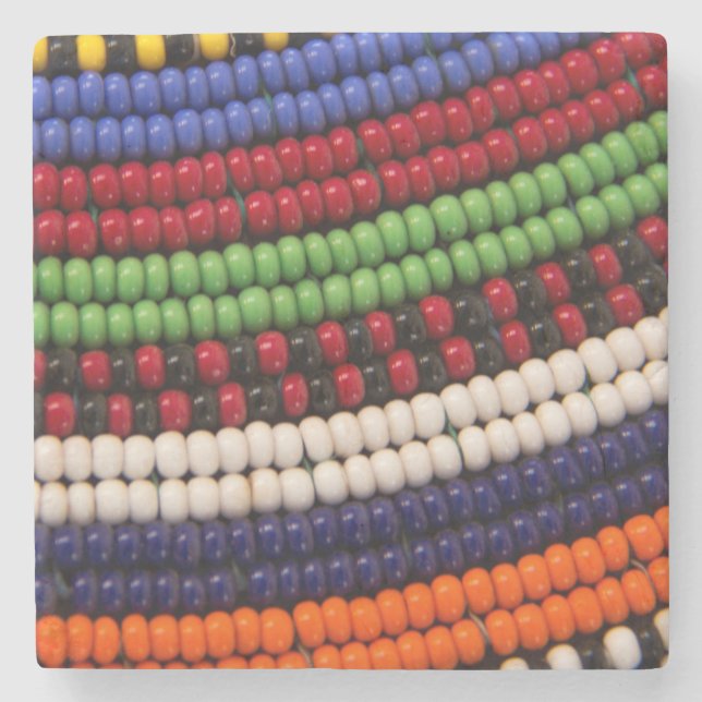 Massai Tribal Bead Pattern Stone Coaster (Front)