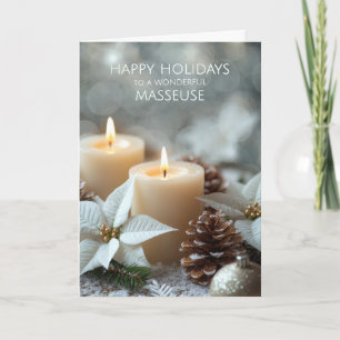 Masseuse Christmas Candles and White Poinsettias Holiday Card