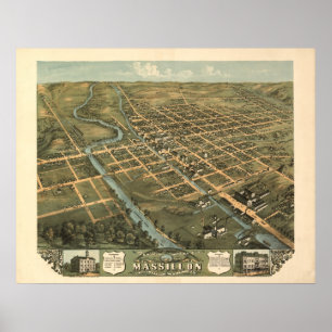 Massillon Ohio 1899 Antique Panoramic Map Poster