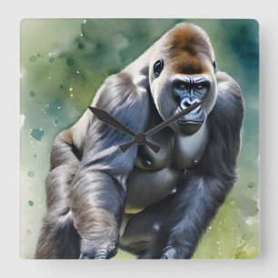 Massive Gorilla in the Wilderness Square Wall Clock
