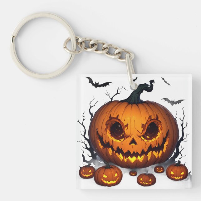 Massive Halloween Pumpkin With Glowing Eyes 👻 Key Ring (Front)
