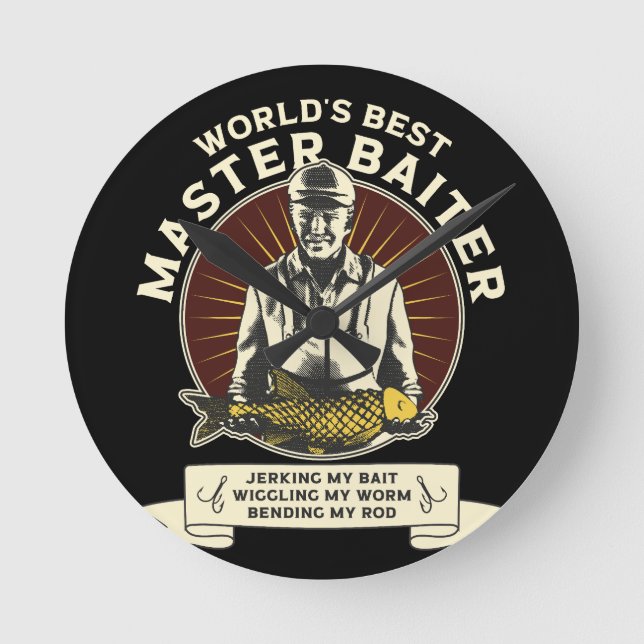master baiter funny fishing round clock (Front)
