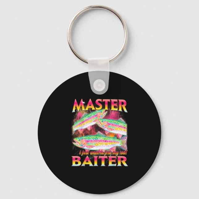 Master baiter funny offensive fishing meme graphic key ring (Front)