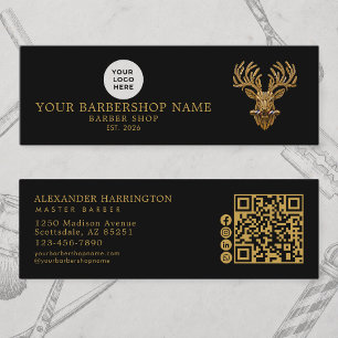 Master Barber Shop Gold Stag Qr Code Social Icons Mini Business Card