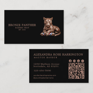 Master Barber Shop Rose Gold Panther Qr Code Business Card