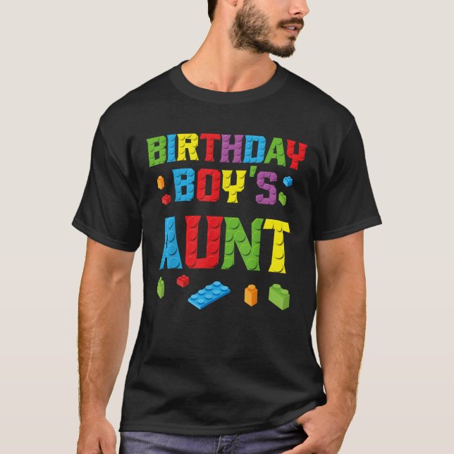 Master Builder Birthday Boy s Aunt Building Bricks T-Shirt (Front)