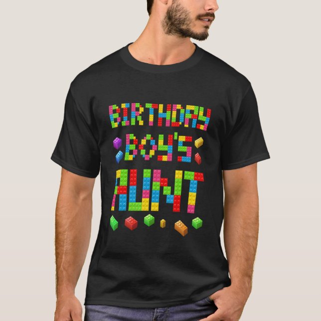 Master Builder Birthday Boy's Aunt Building Bricks T-Shirt (Front)