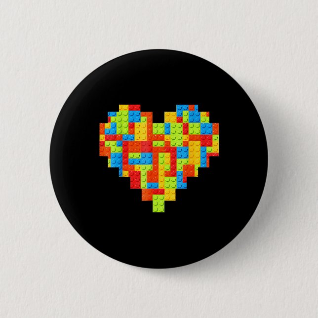Master Builder Block Brick Building Heart 6 Cm Round Badge (Front)