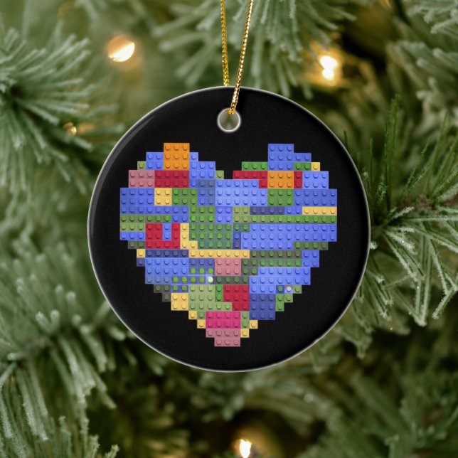 Master Builder Block Brick Building Heart Valentin Ceramic Ornament (Tree)