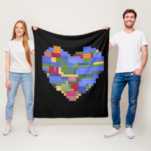 Master Builder Block Brick Building Heart Valentin Fleece Blanket