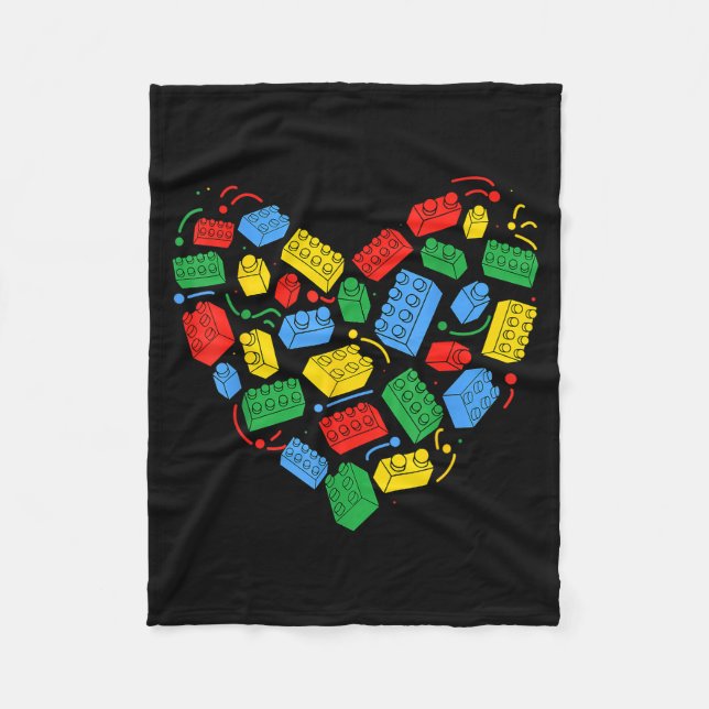 Master Builder Block Brick Building Heart Valentin Fleece Blanket (Front)