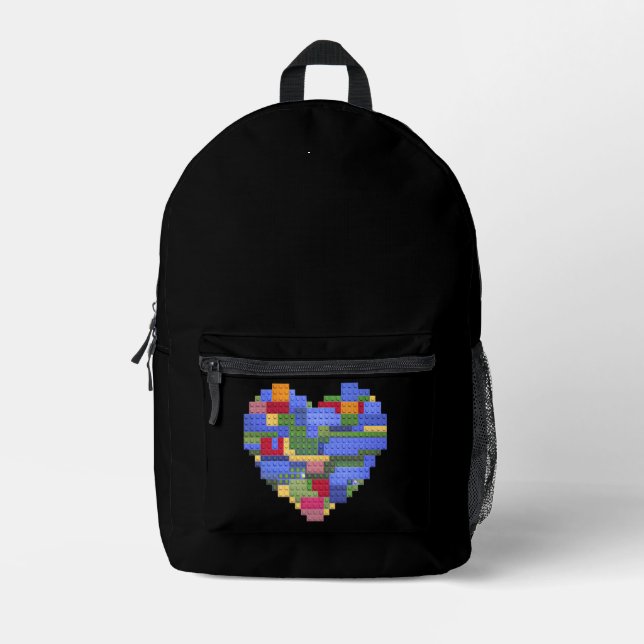 Master Builder Block Brick Building Heart Valentin Printed Backpack (Front)
