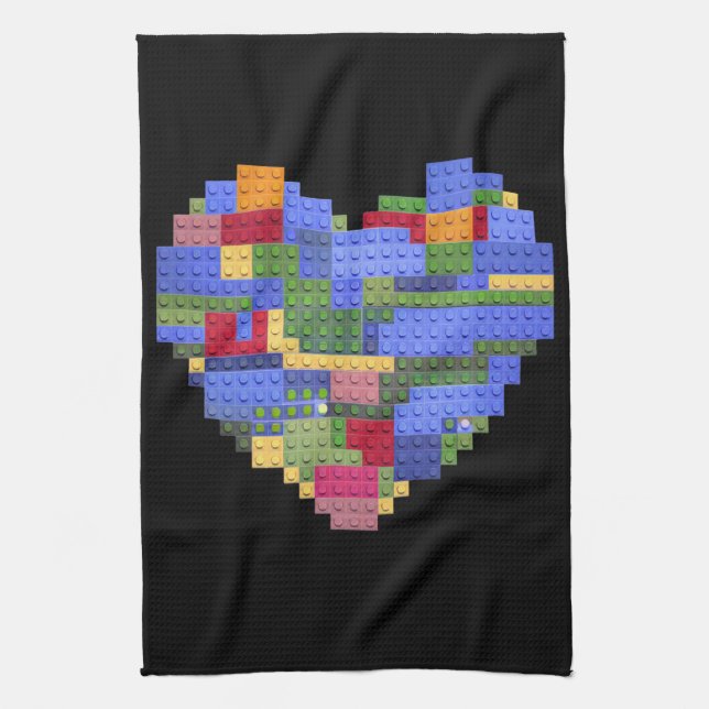 Master Builder Block Brick Building Heart Valentin Tea Towel (Vertical)