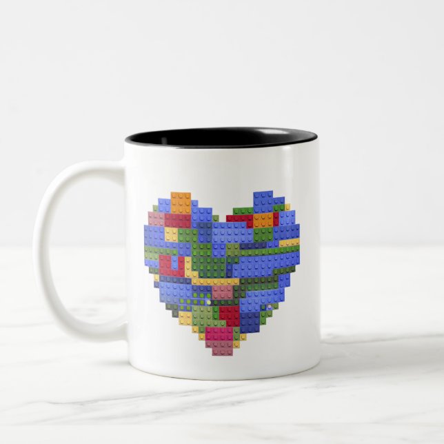 Master Builder Block Brick Building Heart Valentin Two-Tone Coffee Mug (Left)