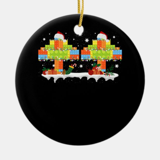 Master Builder Block Brick Building Tree Christmas Ceramic Ornament (Front)