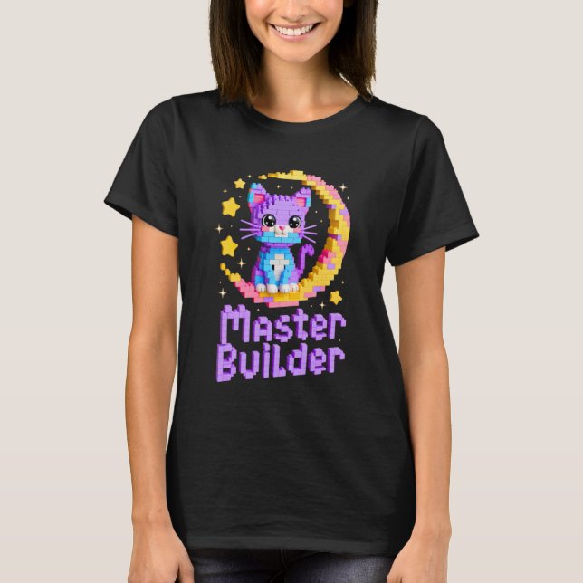 Master Builder Cat Lover Building Bricks Blocks Ki T-Shirt (Front)