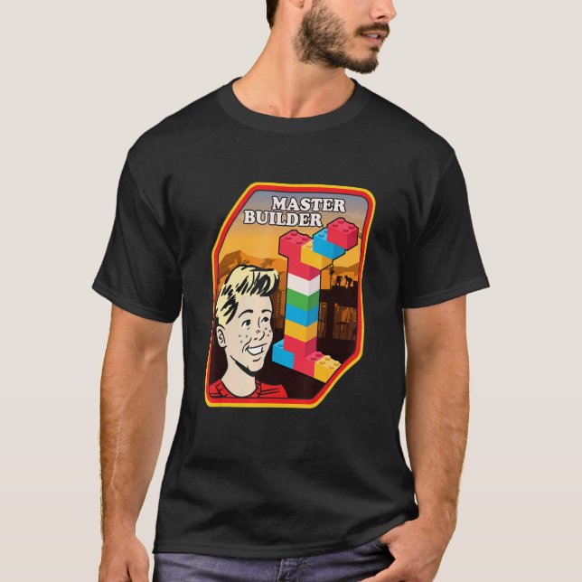 Master Builder Construction Building Blocks Bricks T-Shirt (Front)