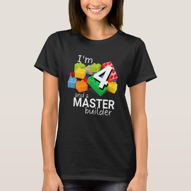 Master Builder Cute Block Building 4th Birthday Bo T-Shirt (Front)