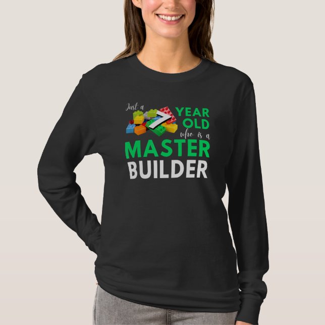 Master Builder Cute Block Building 7th Birthday Bo T-Shirt (Front)